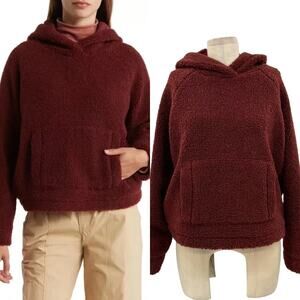 Vince‎ Cozy Teddy Faux Fur Hoodie In Cordovan Maroon Size XS